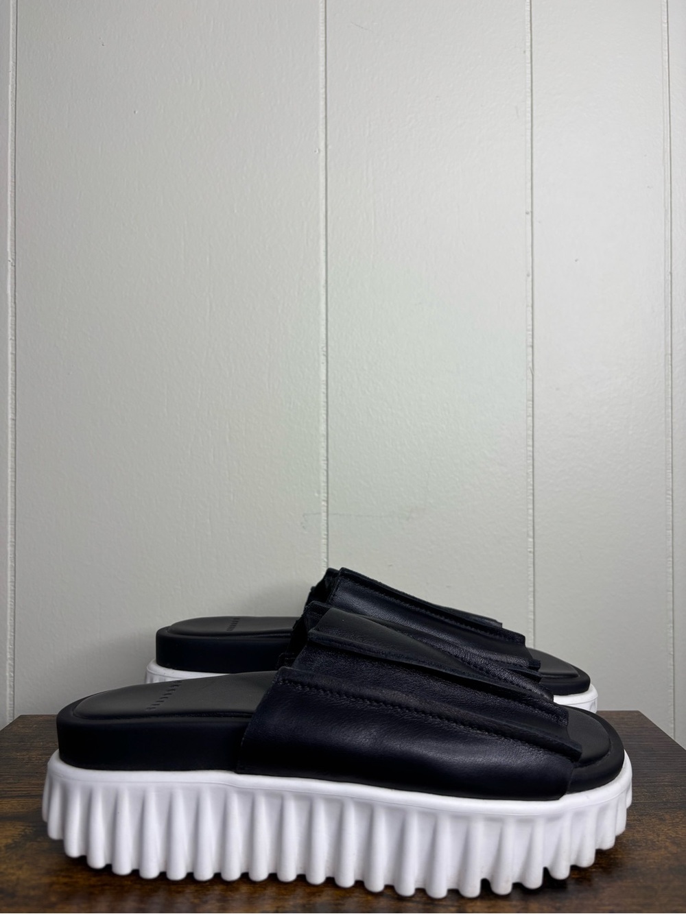 4ccccees Free People Waffo Pleats Thank You Platform Black Slides US 8 Womens